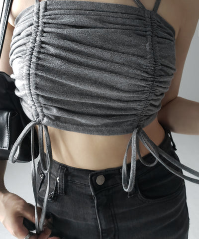 3WAYクロスストラップリボンシャーリングショートキャミソール / 3WAY cross strap ribbon shirring short camisole