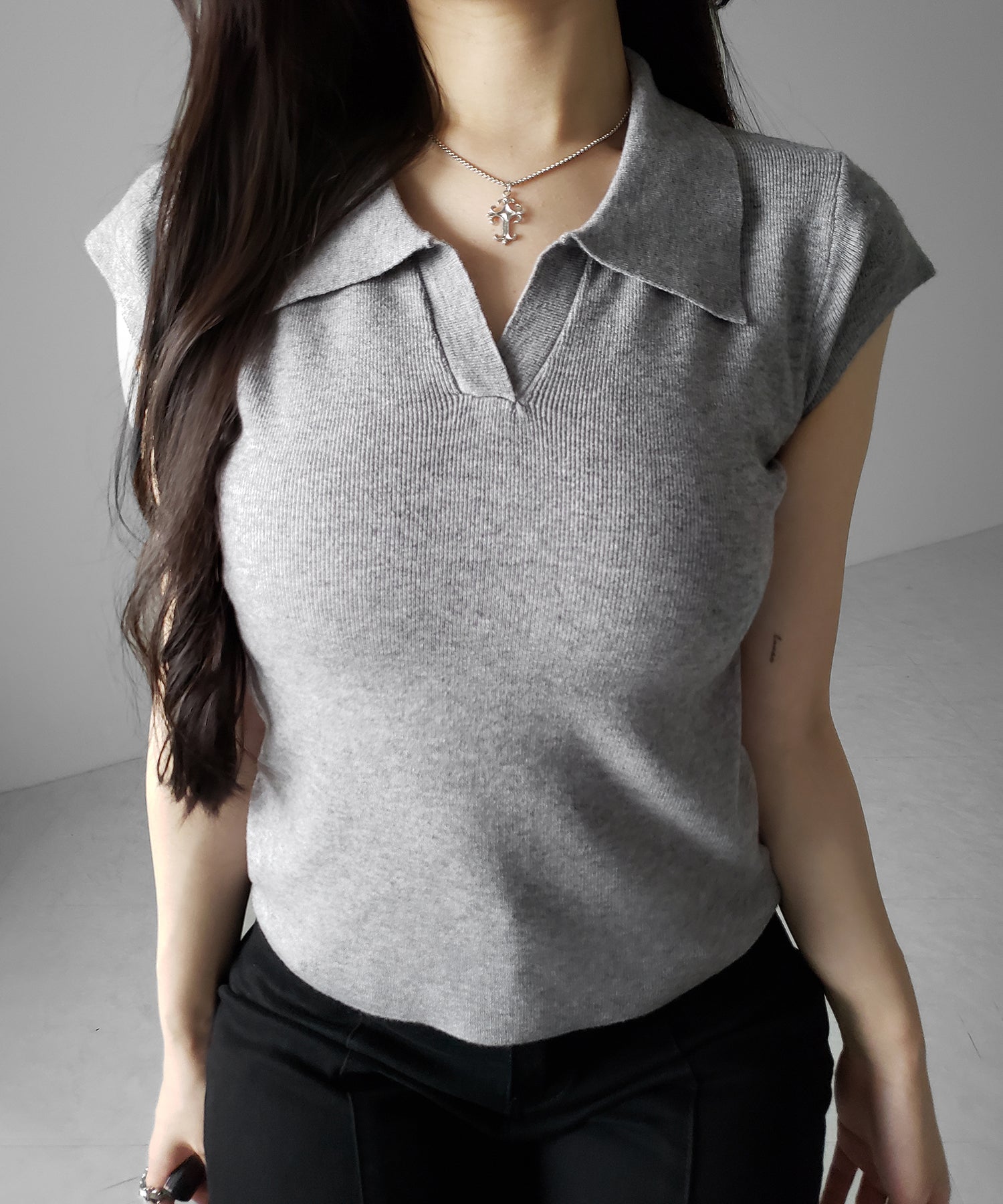 スキッパー半袖ニットトップス /skipper short sleeve knit tops