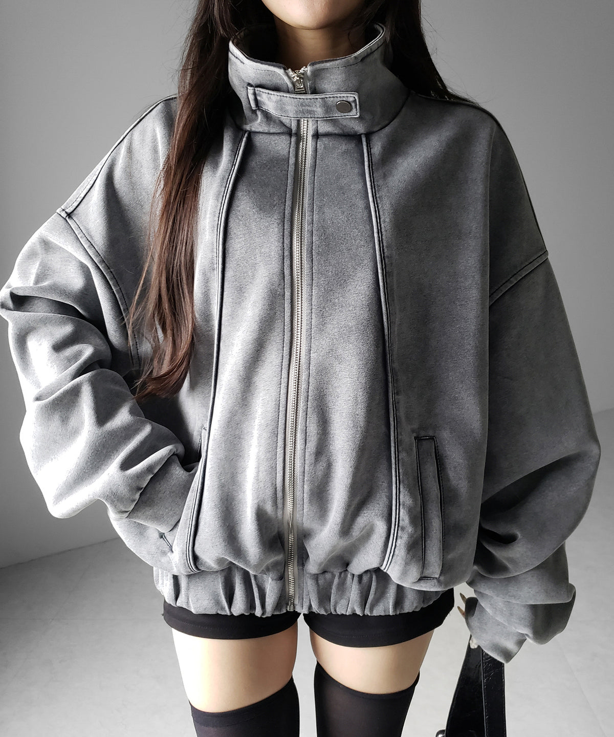 ピグメントヴィンテージジップアップオーバースウェットブルゾン / pigment vintage zipup over sweat blouson