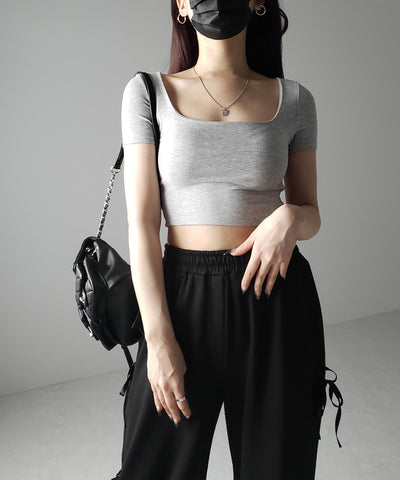 【 カップ付き 】スクエアネックショートちびTシャツ
