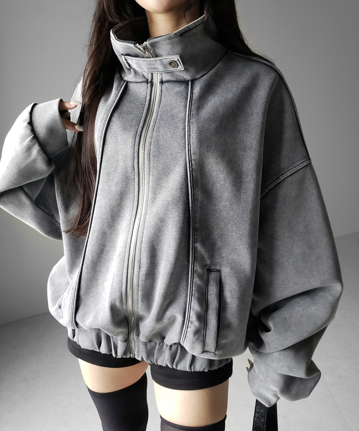 ピグメントヴィンテージジップアップオーバースウェットブルゾン / pigment vintage zipup over sweat blouson
