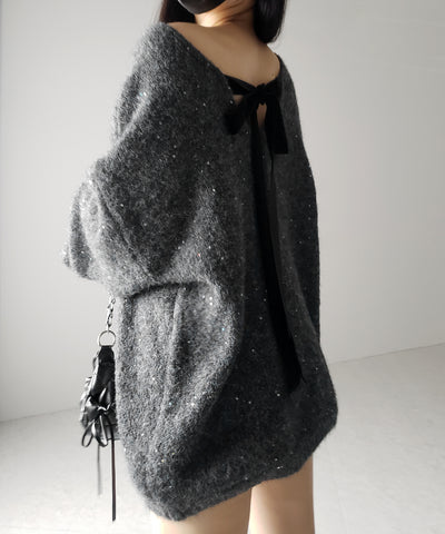 【 2WAY 】ベロアリボンスパングルオーバーニット / velor ribbon spangle over knit