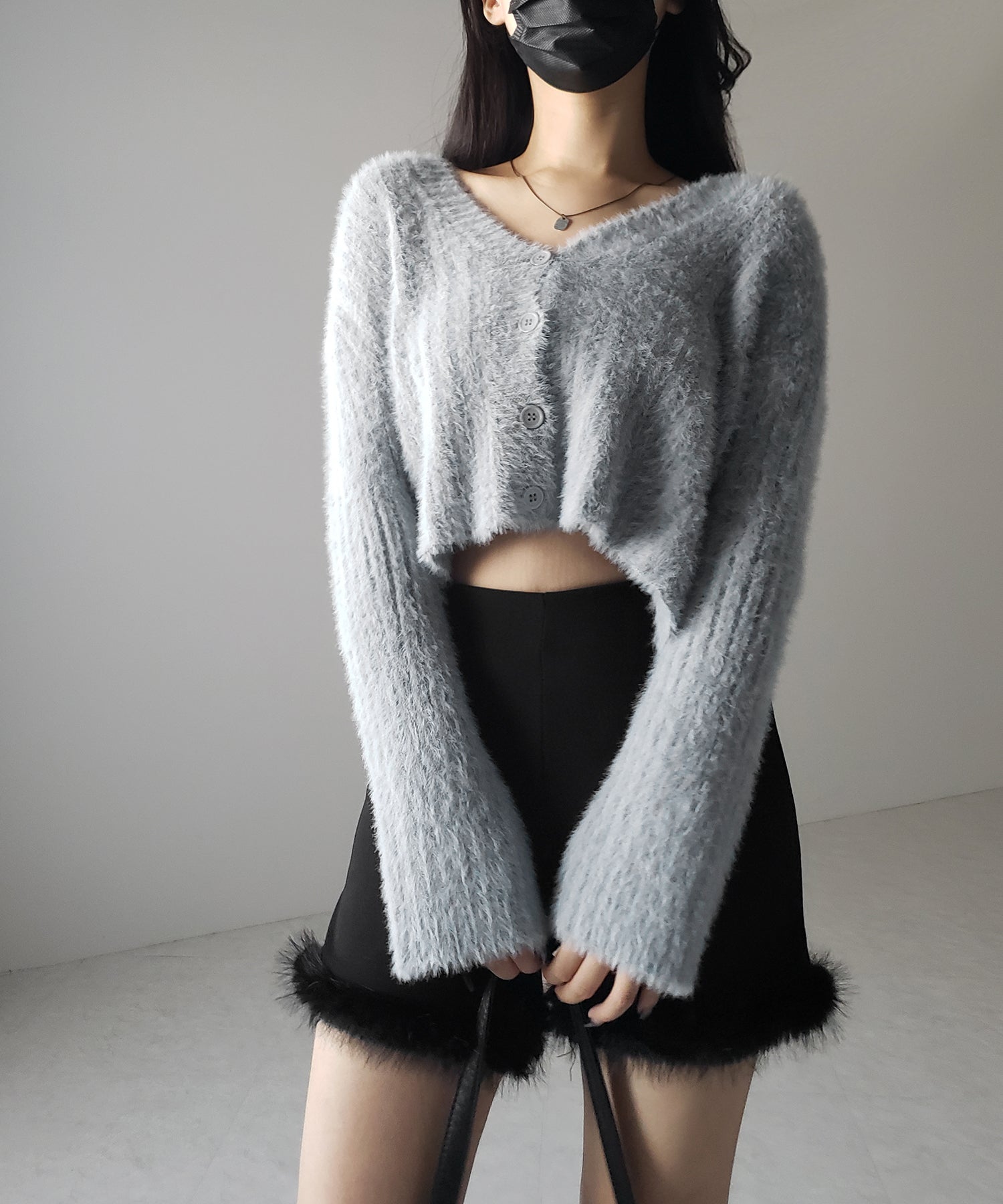 【 3color 】ショートシャギーリブニットカーディガン / short shaggy lib knit cardigan