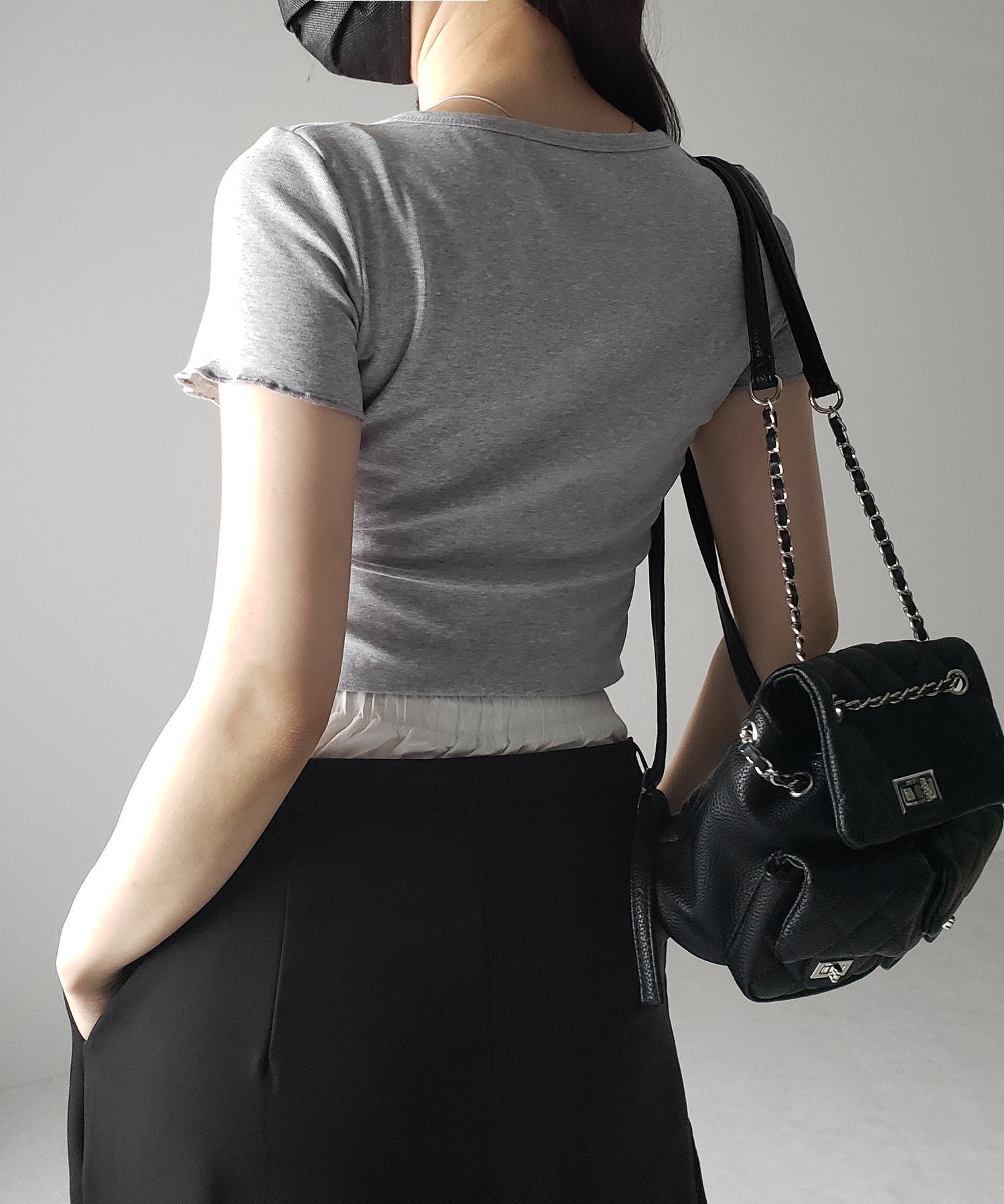【 3color 】フロントボタン半袖メローショートTシャツ / front button mellow short Tee