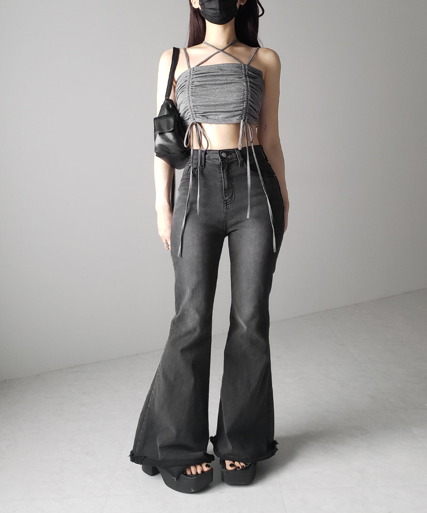 3WAYクロスストラップリボンシャーリングショートキャミソール / 3WAY cross strap ribbon shirring short camisole
