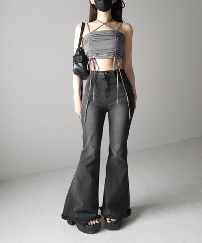 3WAYクロスストラップリボンシャーリングショートキャミソール / 3WAY cross strap ribbon shirring short camisole