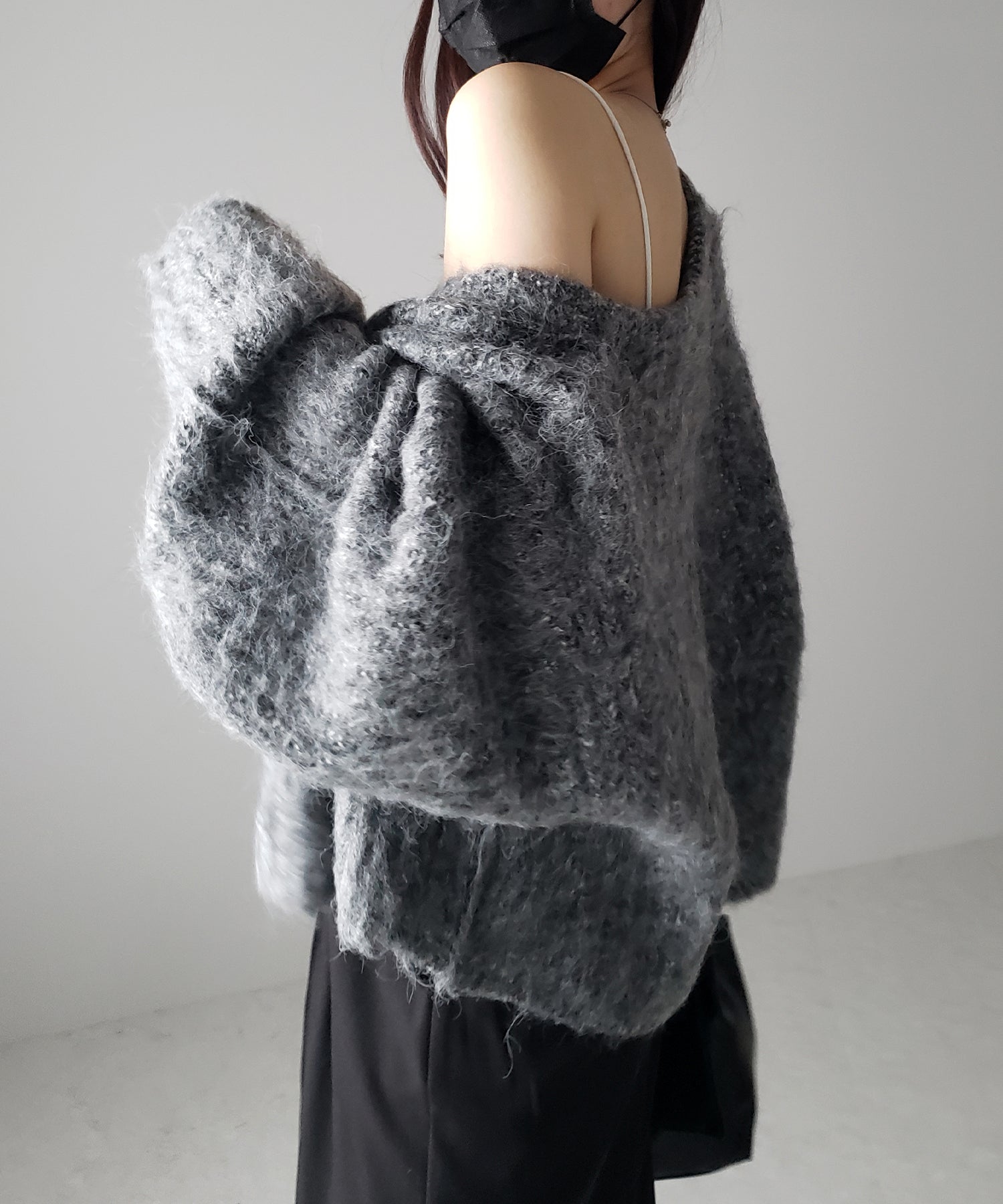 ボリュームワイドスリーブショートシャギーニットカーディガン / volume wide sleeve short shaggy knit cardigan