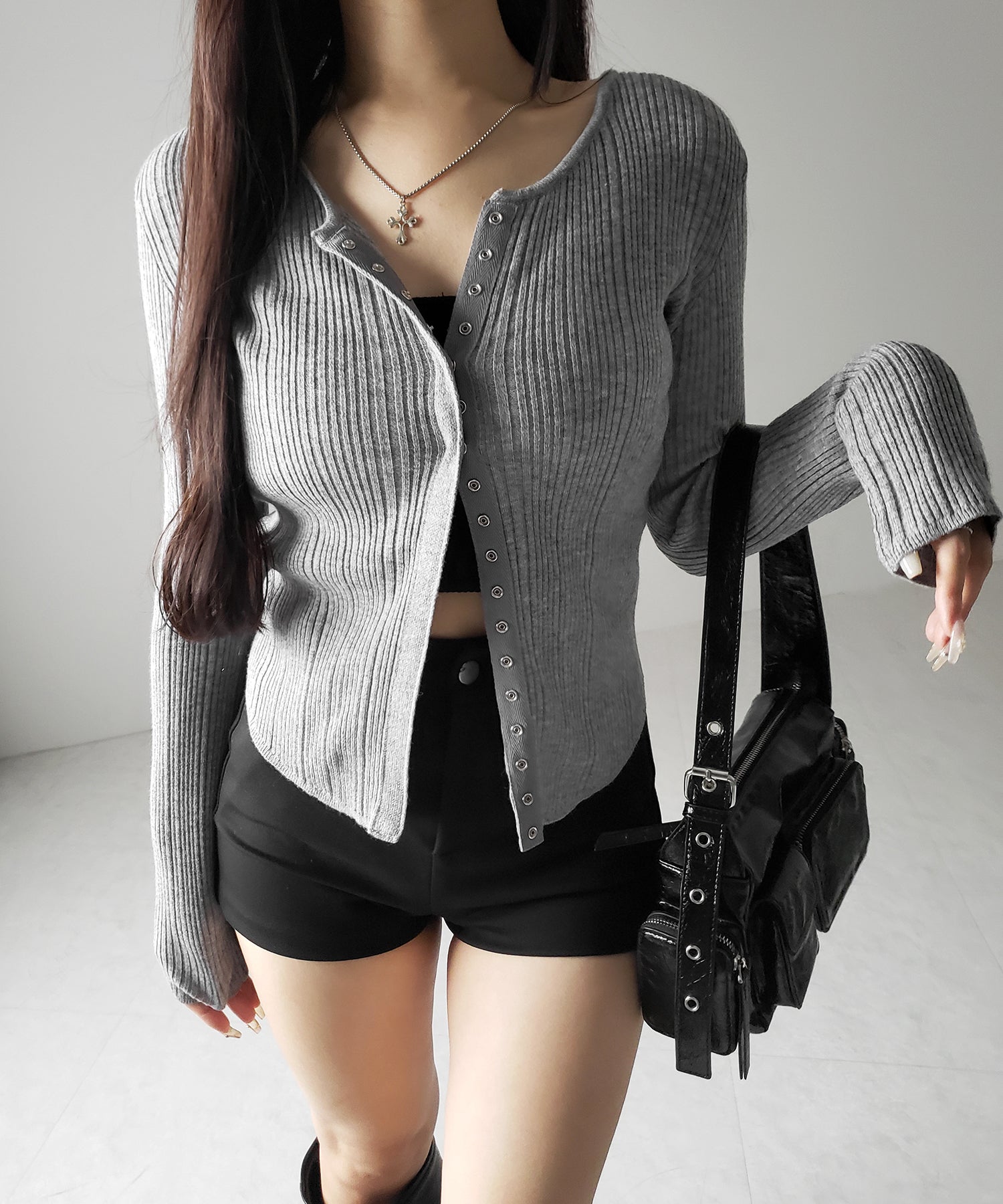 【 3color 】スナップボタンリブニットスリムカーディガン / snap button rib knit slim cardigan