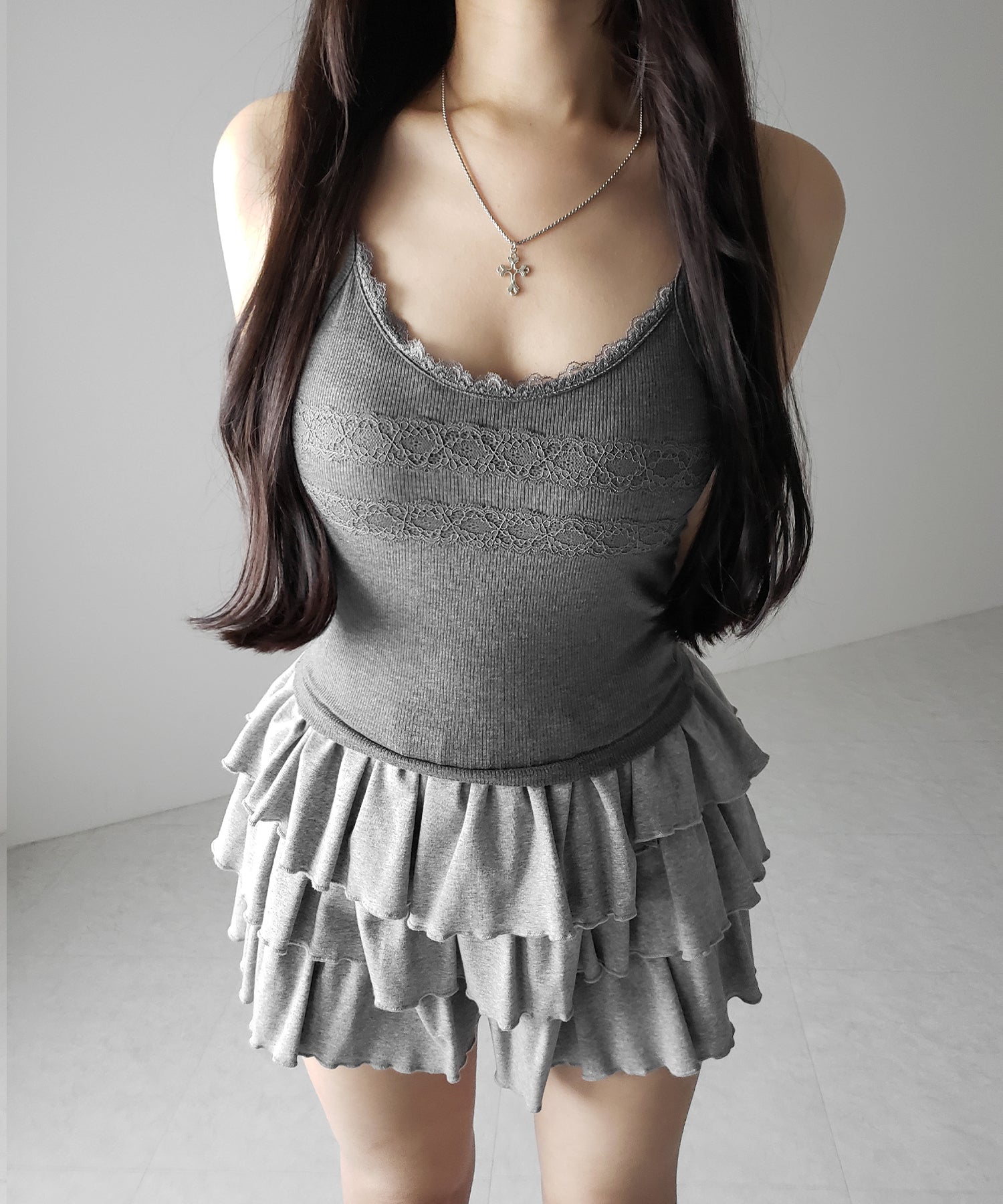 【 3color 】ダブルレース切替リブキャミソール / double lace switching ribbed camisole