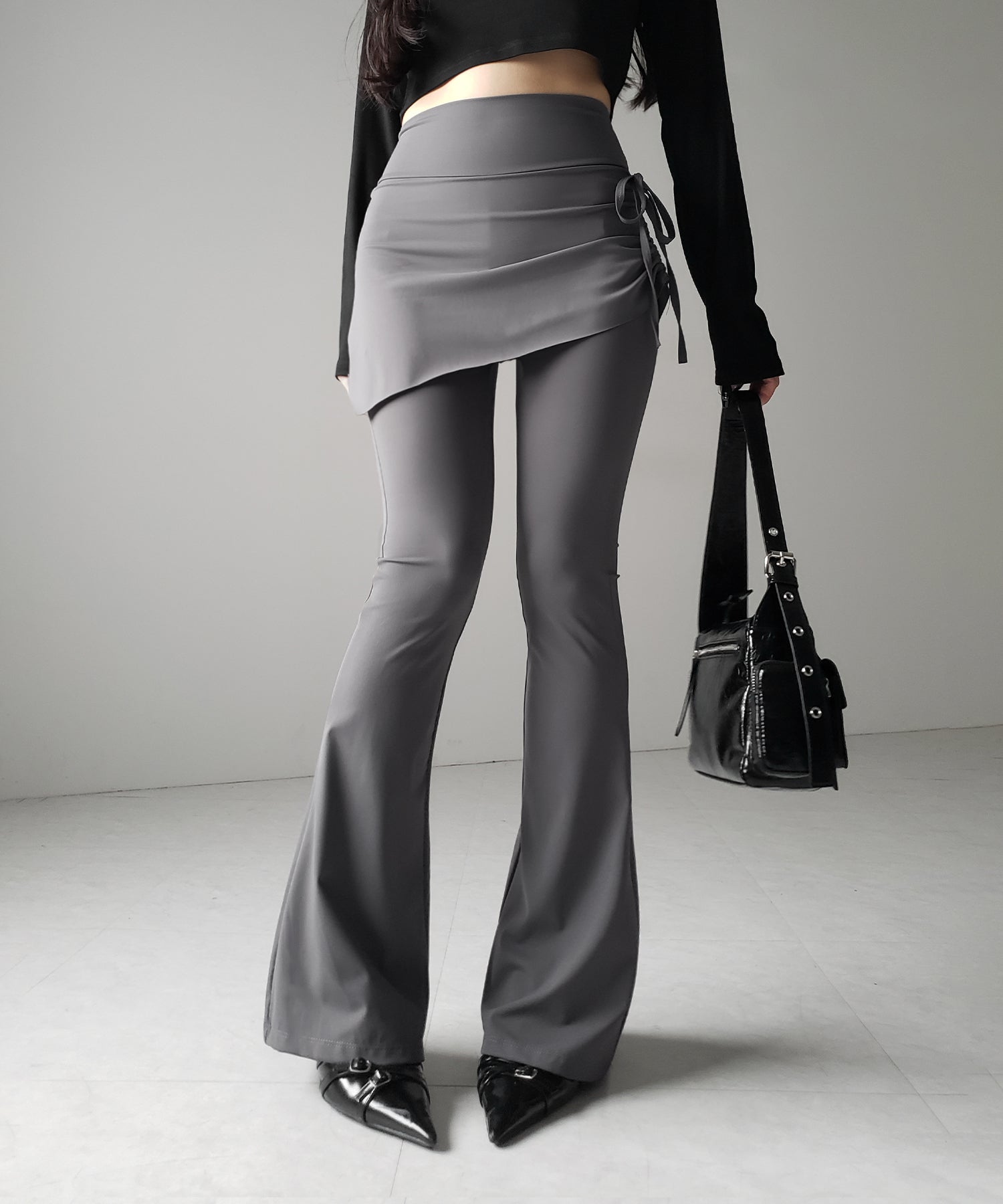 シャーリングリボンラップレイヤードスパンフレアパンツ / shirring ribbon wrap layered span flare pants