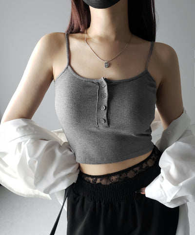 【 カップ付き 】フロントボタンヘンリーネックショートリブキャミソール / front button henry neck short rib camisole