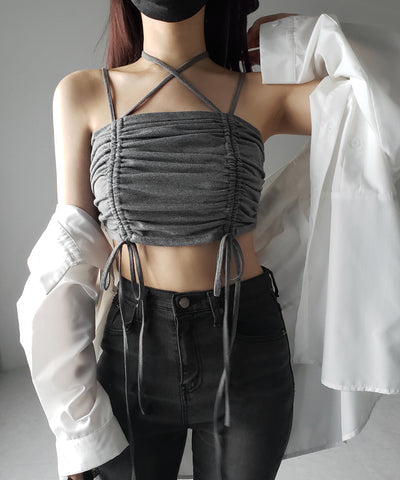 3WAYクロスストラップリボンシャーリングショートキャミソール / 3WAY cross strap ribbon shirring short camisole