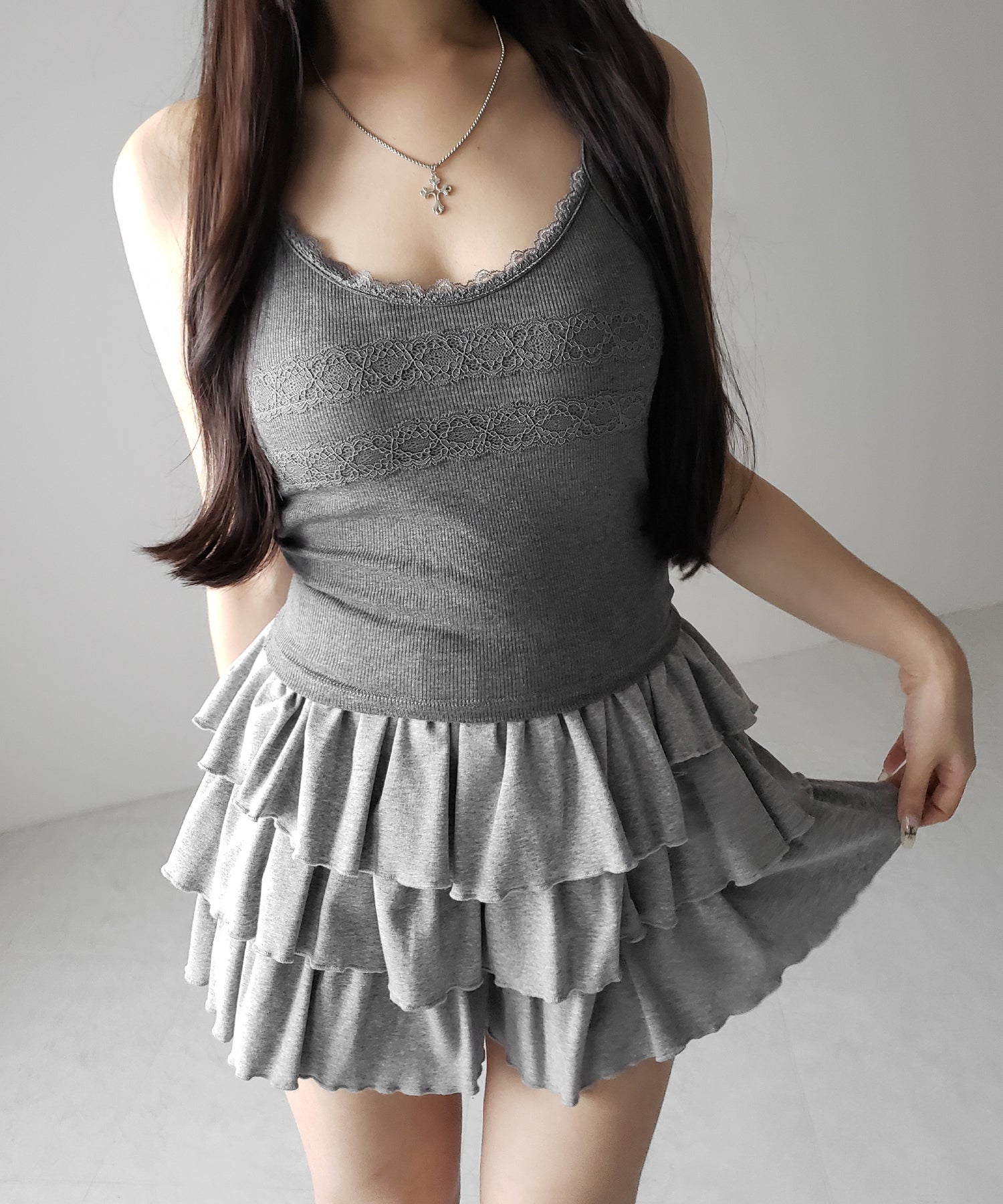 【 3color 】ダブルレース切替リブキャミソール / double lace switching ribbed camisole