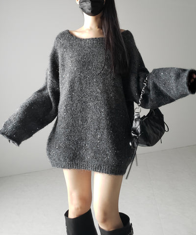 【 2WAY 】ベロアリボンスパングルオーバーニット / velor ribbon spangle over knit