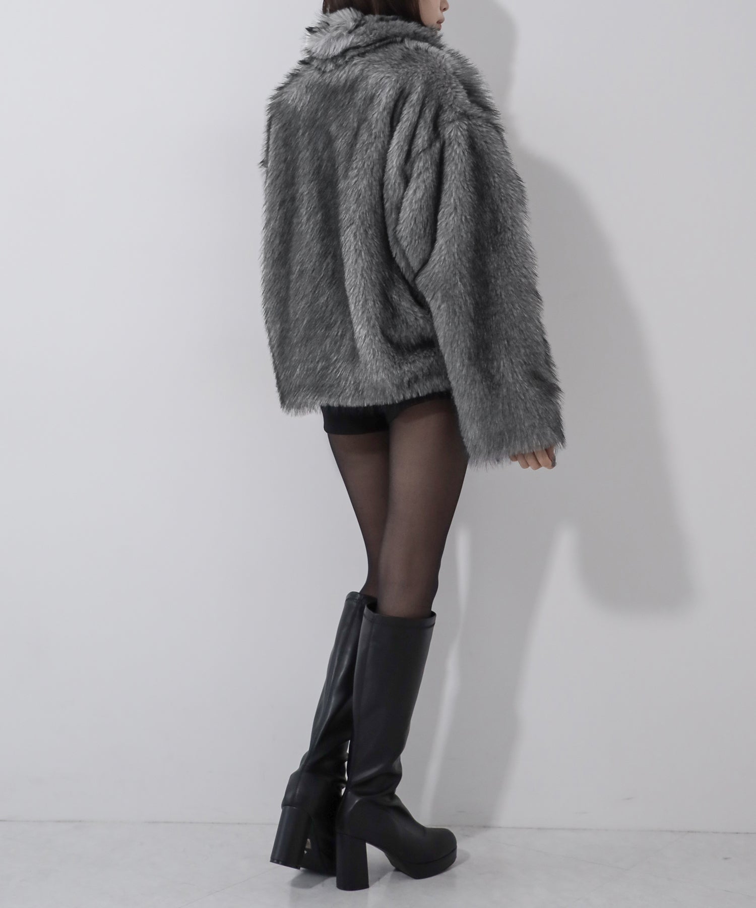 ダブルジップスタンドカラーミックスファージャケット / double zip stand collar mix fur jacket