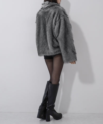 ダブルジップスタンドカラーミックスファージャケット / double zip stand collar mix fur jacket