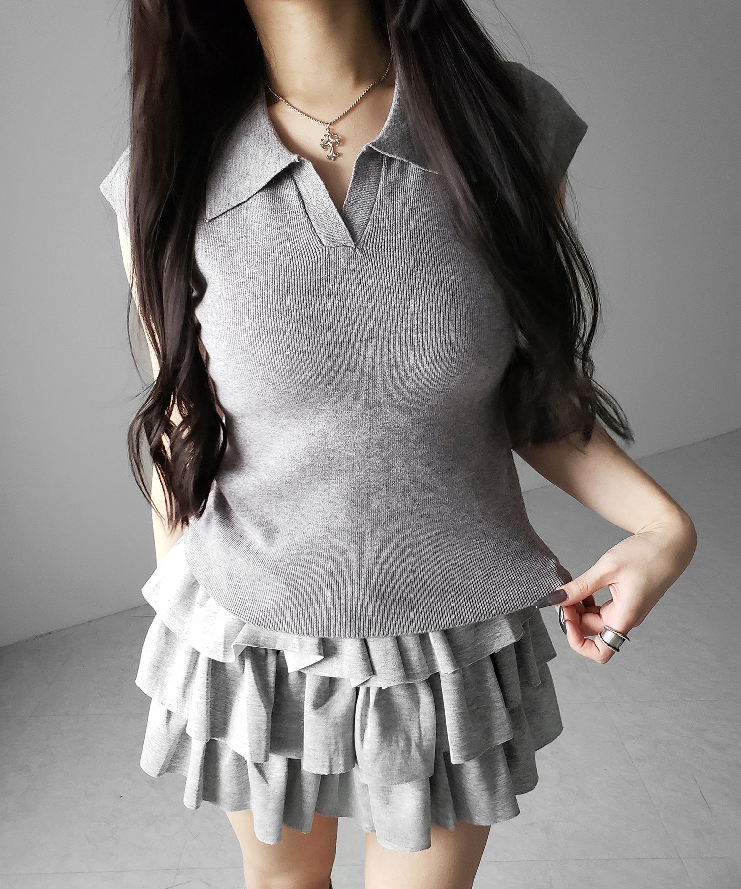 スキッパー半袖ニットトップス /skipper short sleeve knit tops