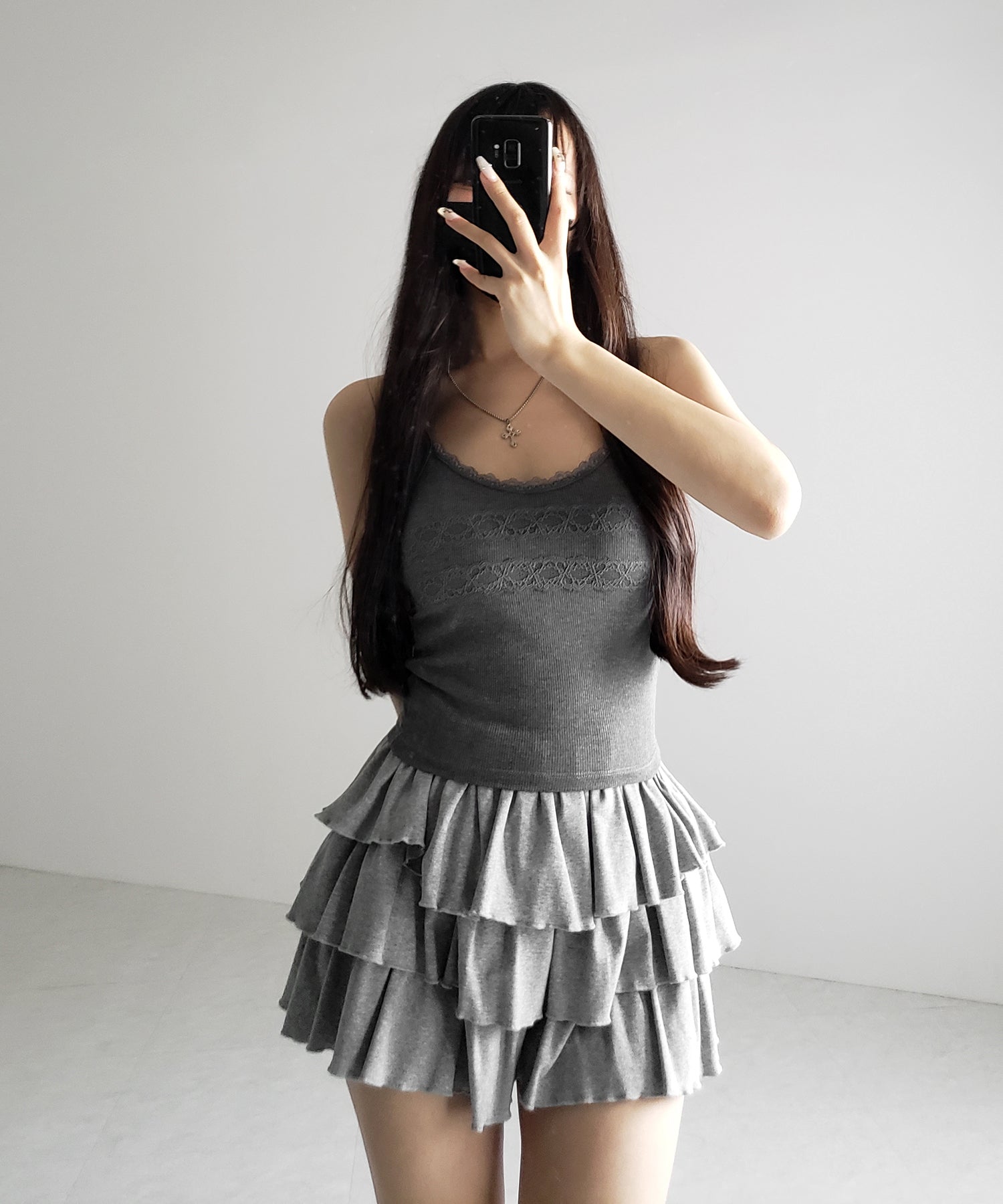 【 3color 】ダブルレース切替リブキャミソール / double lace switching ribbed camisole