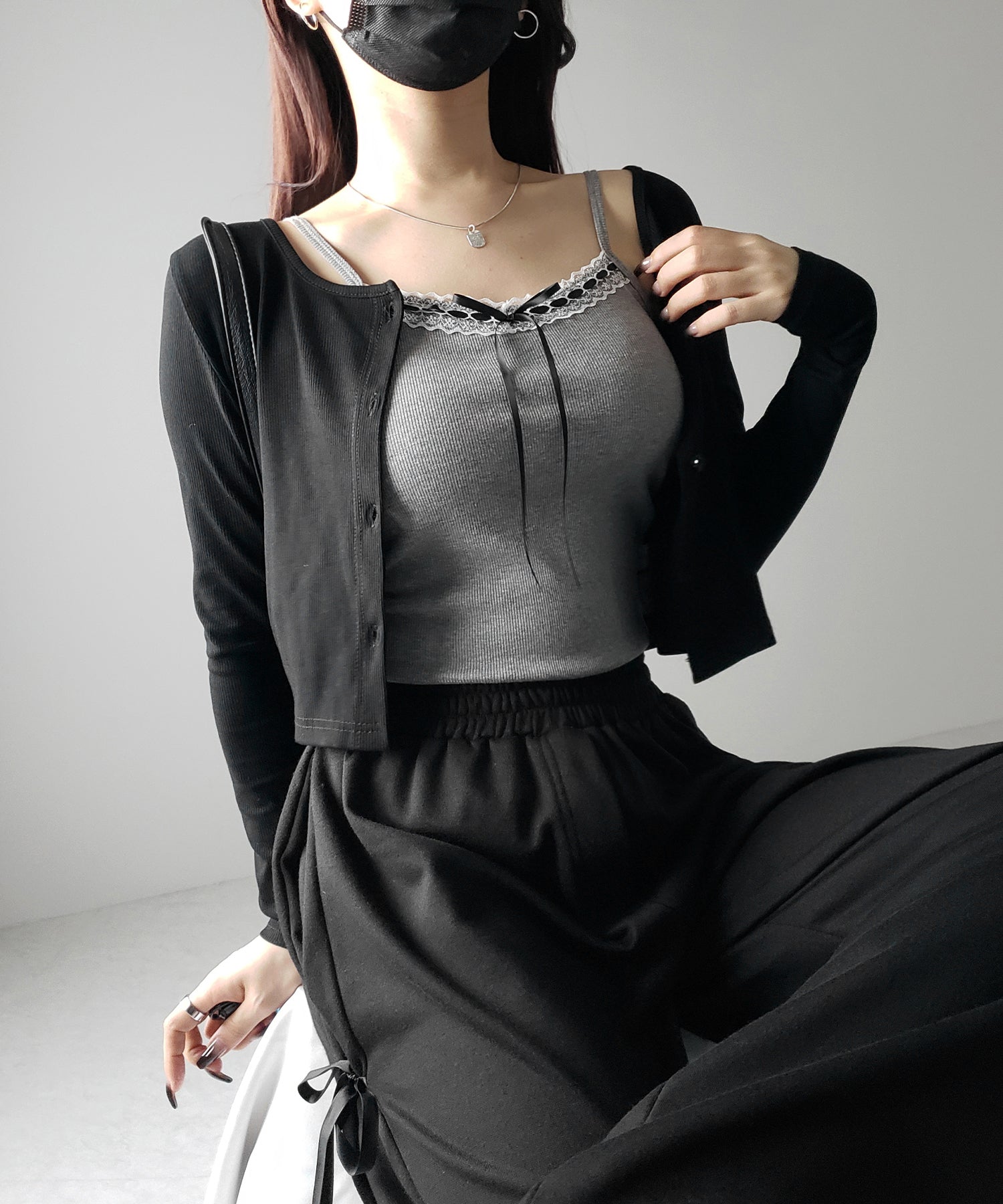 【 カップ付き 】サテンリボンレースリブキャミソール / satin ribbon lace lib camisole