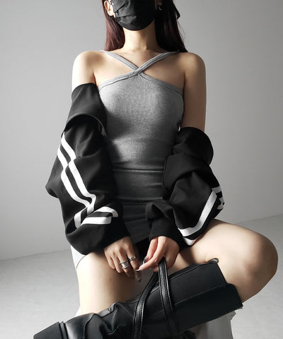【 カップ付き 】クロスストラップミニキャミワンピース / cross strap mini cami onepiece