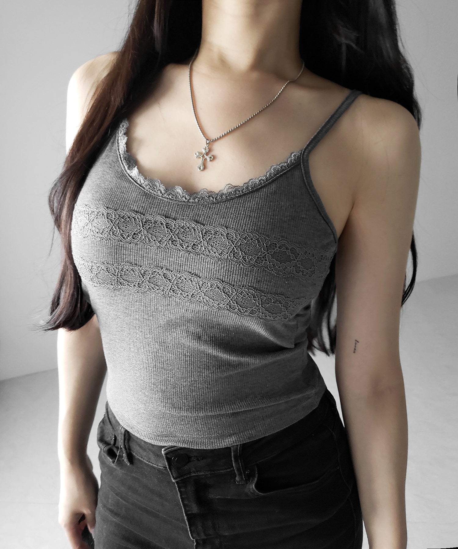 【 3color 】ダブルレース切替リブキャミソール / double lace switching ribbed camisole