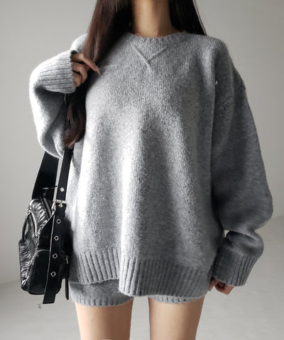 【 ニットセットアップ 】フラッフィーオーバーサイズニット + ニットショートパンツ SET / fluffy over size knit + knit short pants SET