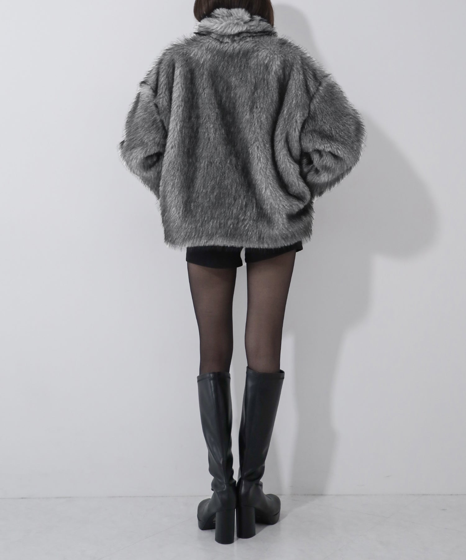 ダブルジップスタンドカラーミックスファージャケット / double zip stand collar mix fur jacket