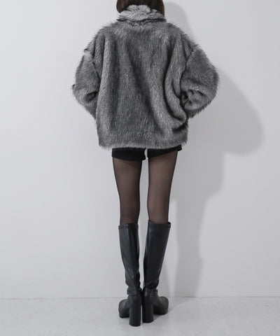 ダブルジップスタンドカラーミックスファージャケット / double zip stand collar mix fur jacket