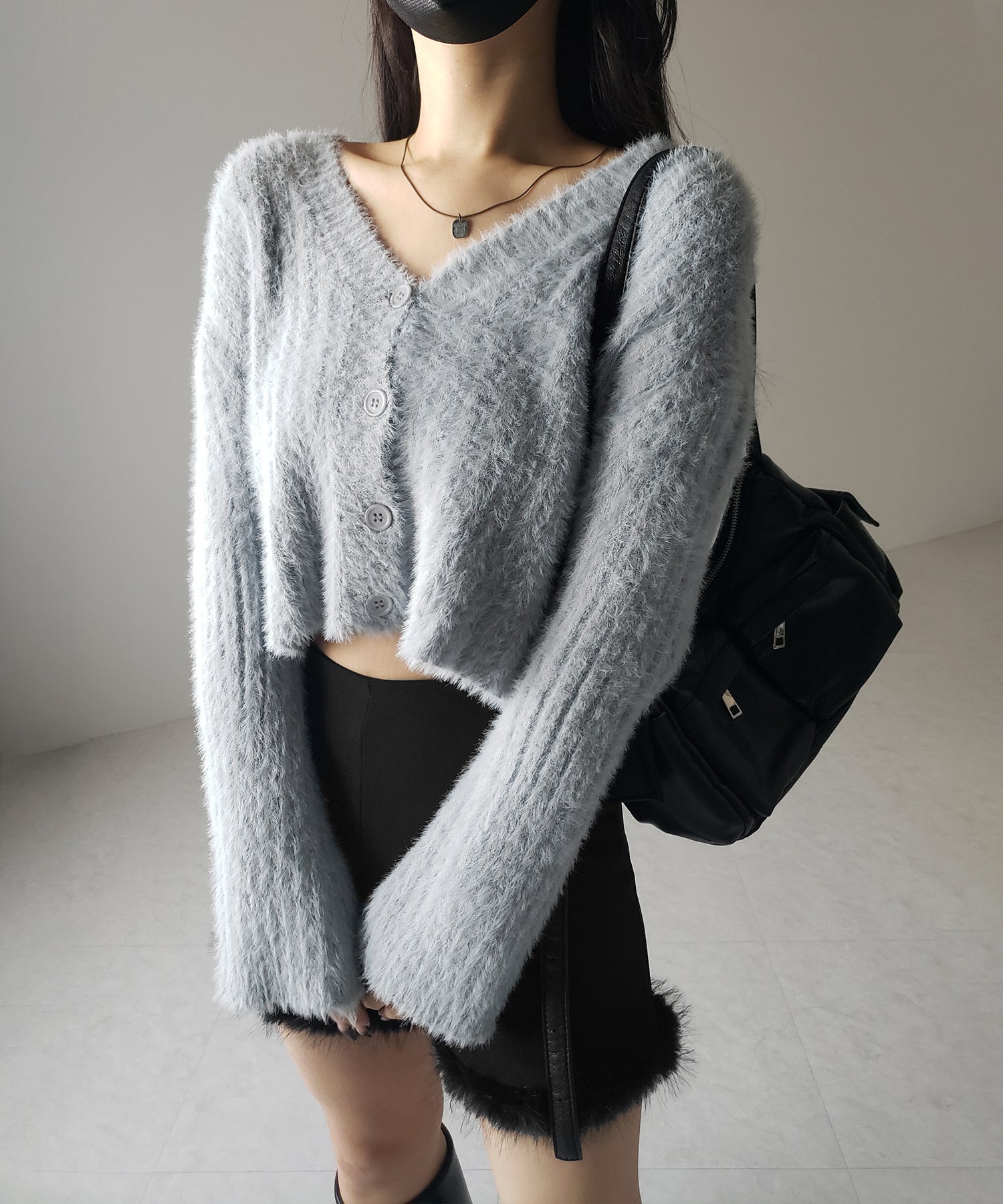 【 3color 】ショートシャギーリブニットカーディガン / short shaggy lib knit cardigan