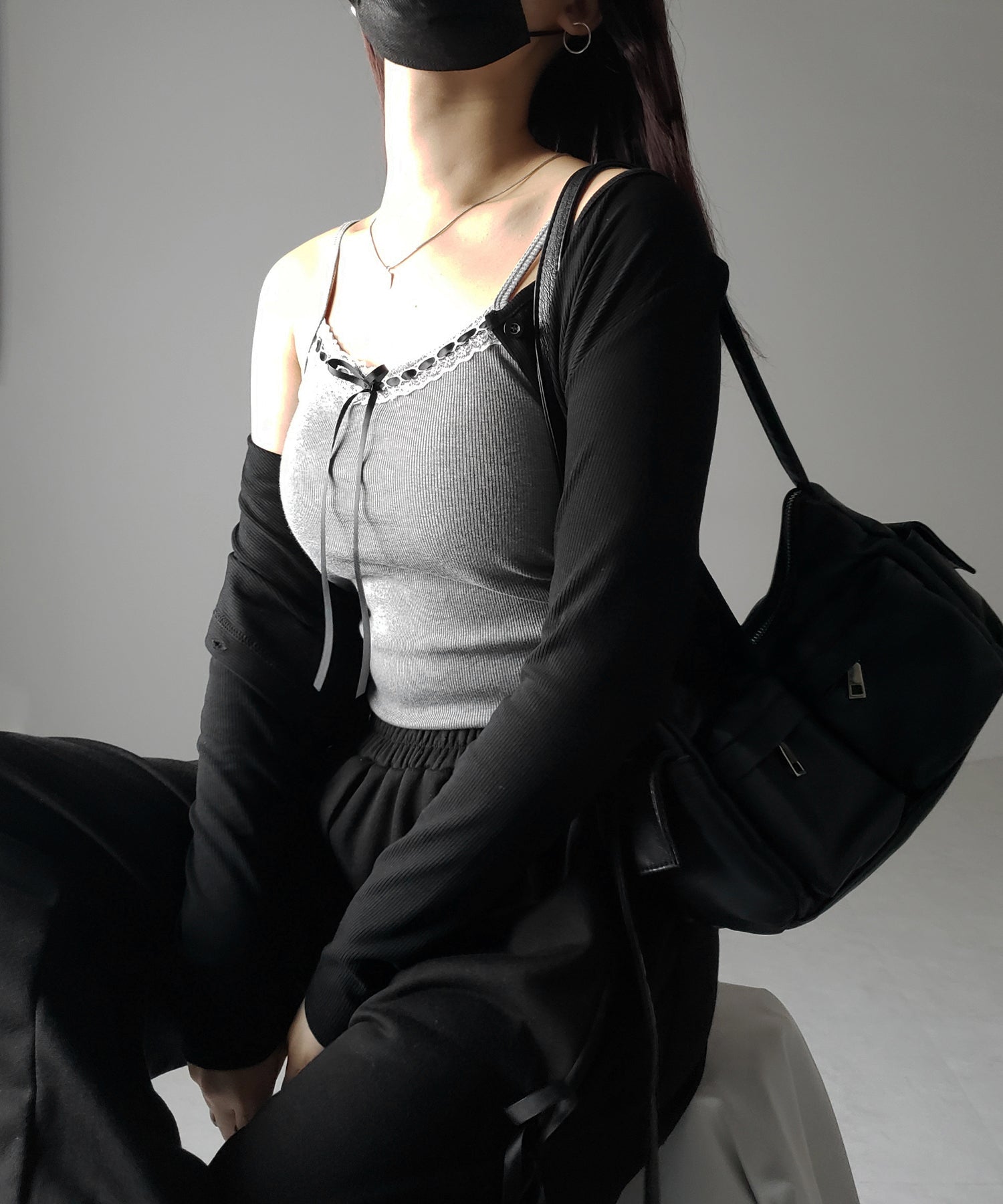 【 カップ付き 】サテンリボンレースリブキャミソール / satin ribbon lace lib camisole