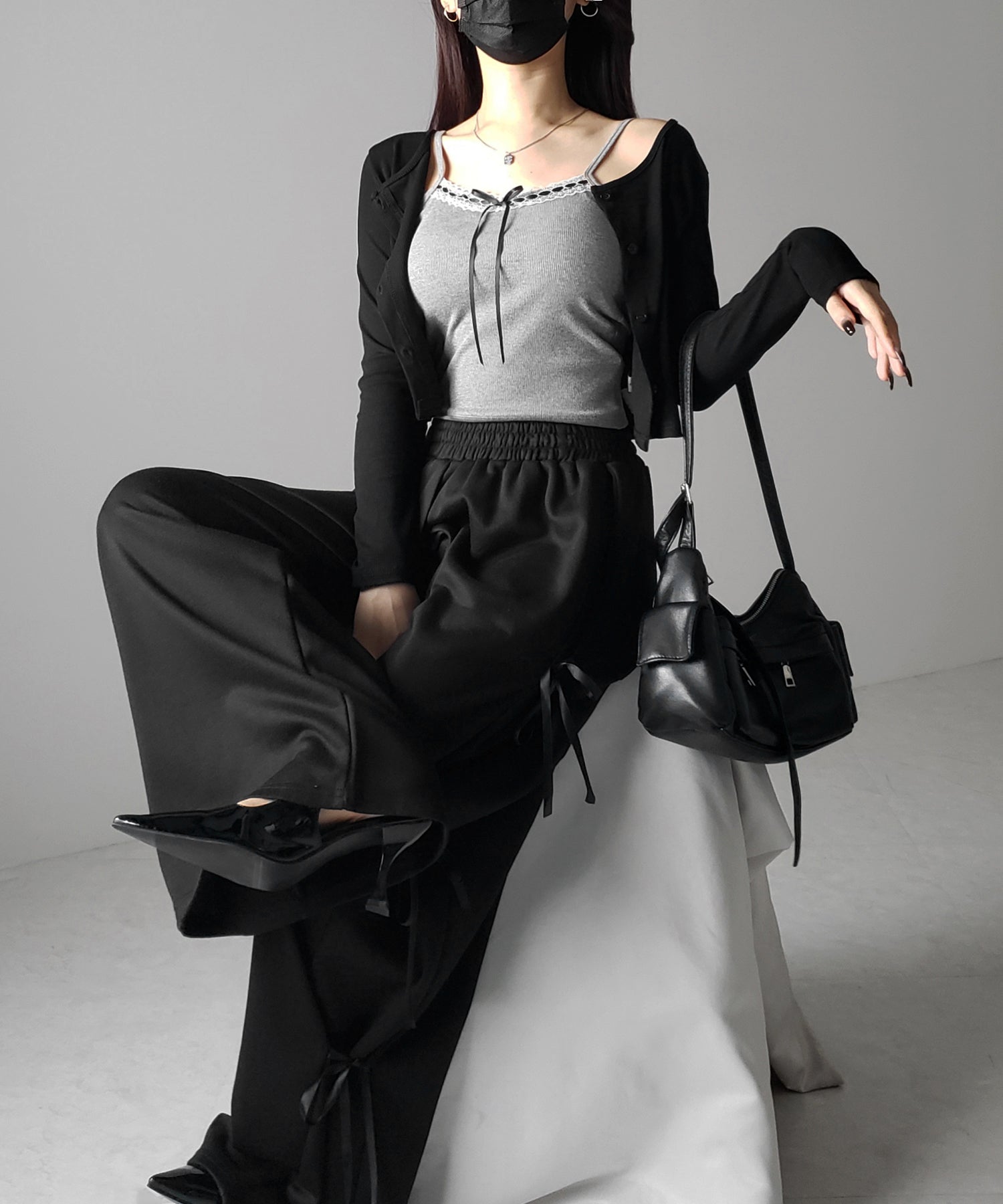 【 カップ付き 】サテンリボンレースリブキャミソール / satin ribbon lace lib camisole