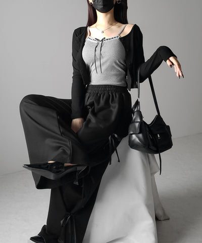 【 カップ付き 】サテンリボンレースリブキャミソール / satin ribbon lace lib camisole