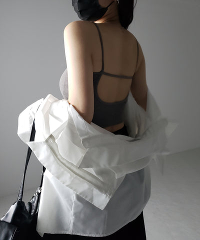 【 カップ付き 】フロントボタンヘンリーネックショートリブキャミソール / front button henry neck short rib camisole