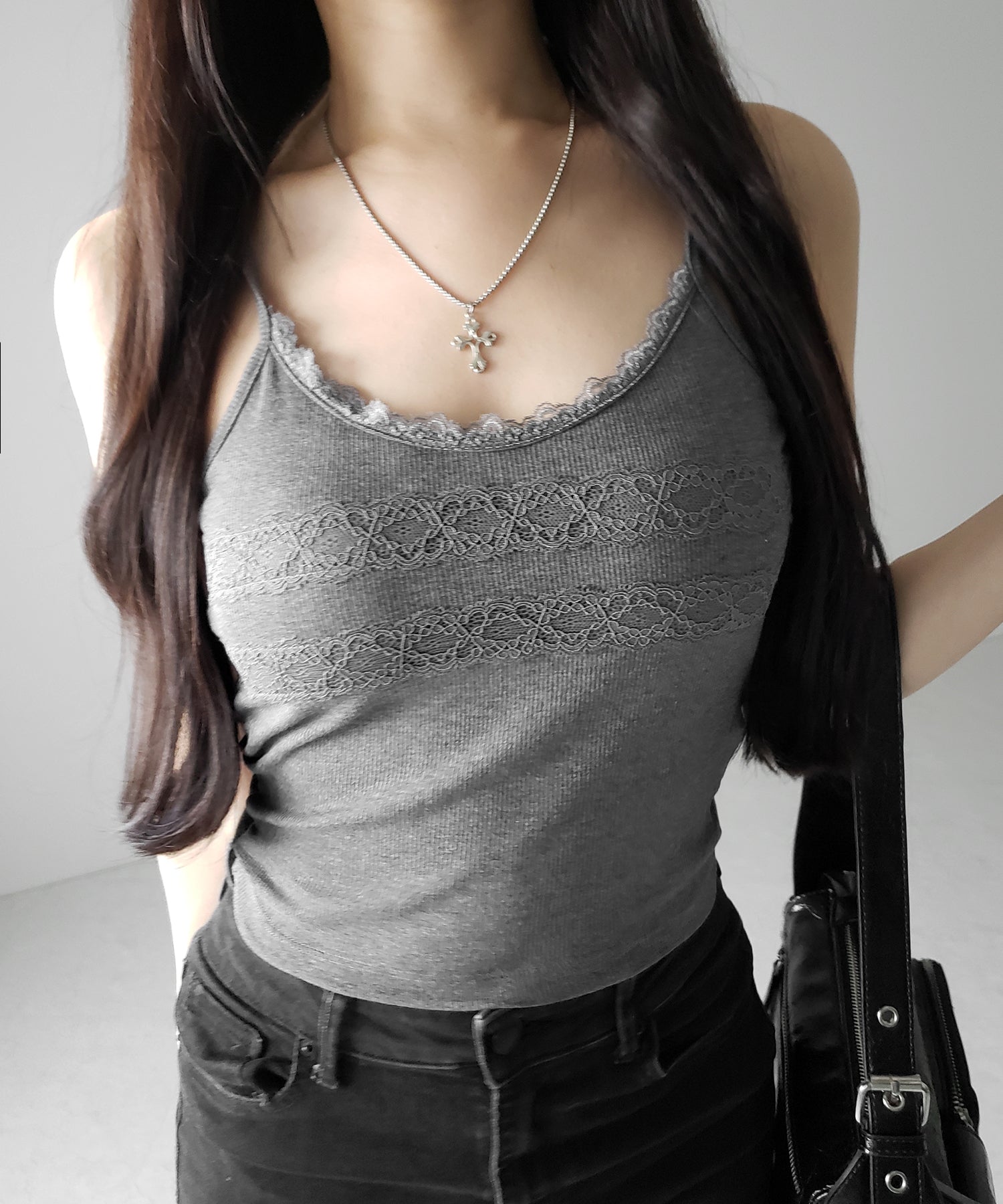 【 3color 】ダブルレース切替リブキャミソール / double lace switching ribbed camisole