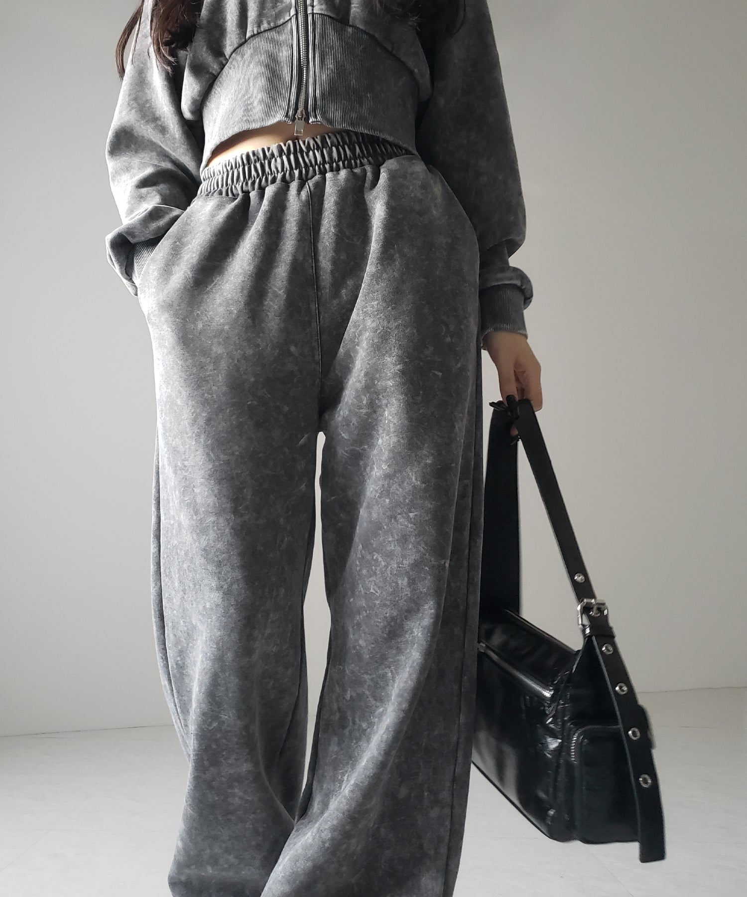 【 セットアップ 】ピグメントヴィンテージショートパーカー + ワイドパンツ SET / pigment vintage short hoodie + wide pants SET