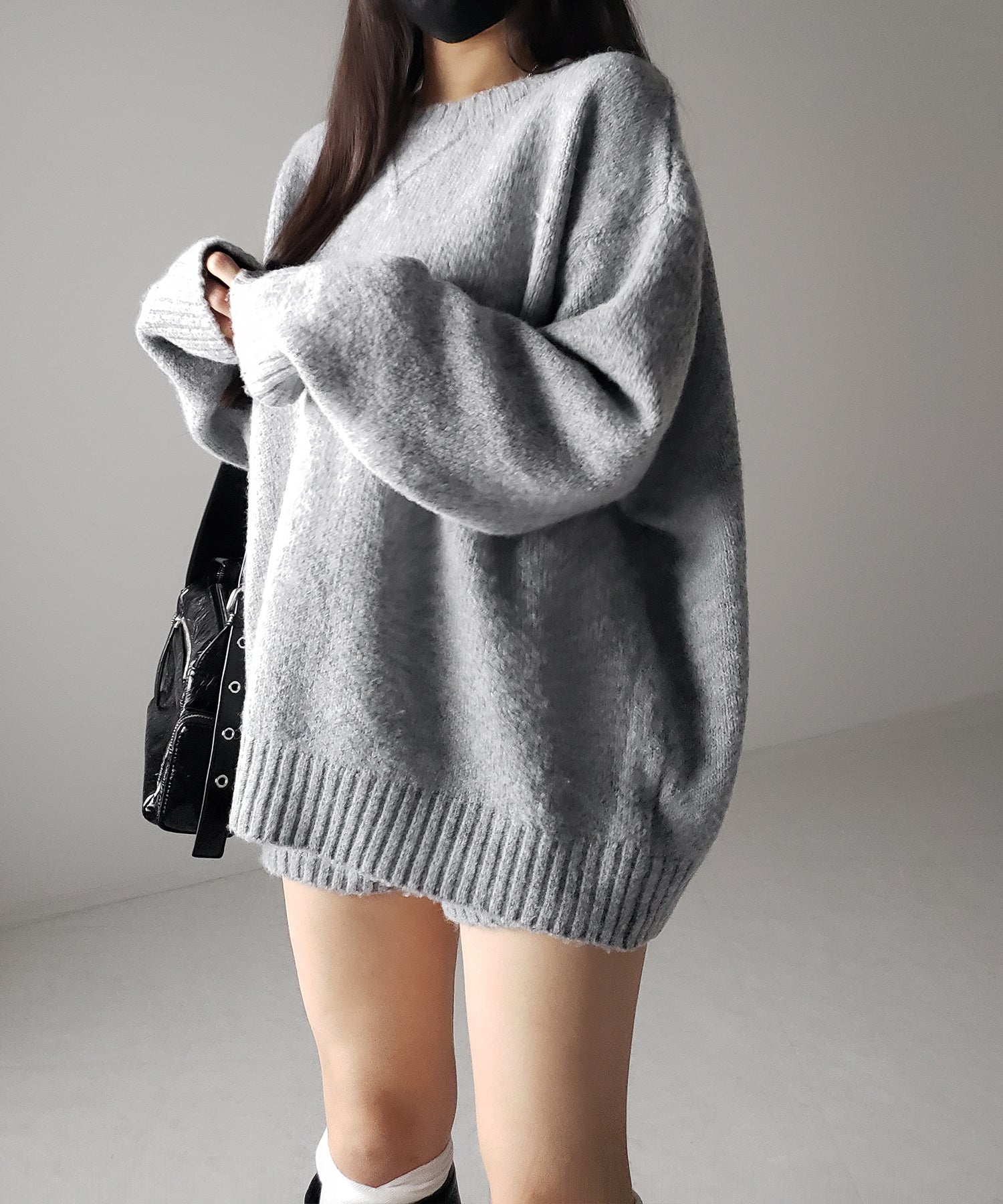 【 ニットセットアップ 】フラッフィーオーバーサイズニット + ニットショートパンツ SET / fluffy over size knit + knit short pants SET