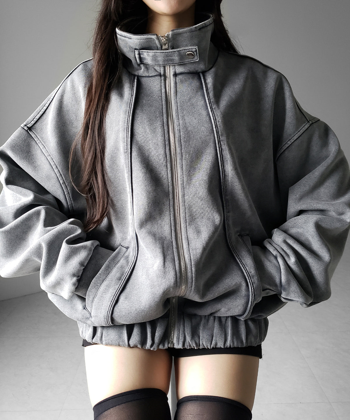 ピグメントヴィンテージジップアップオーバースウェットブルゾン / pigment vintage zipup over sweat blouson
