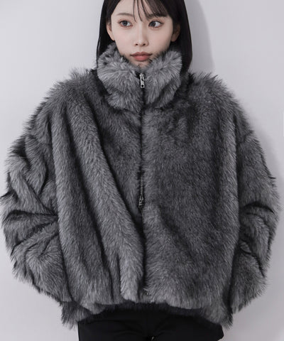 ダブルジップスタンドカラーミックスファージャケット / double zip stand collar mix fur jacket