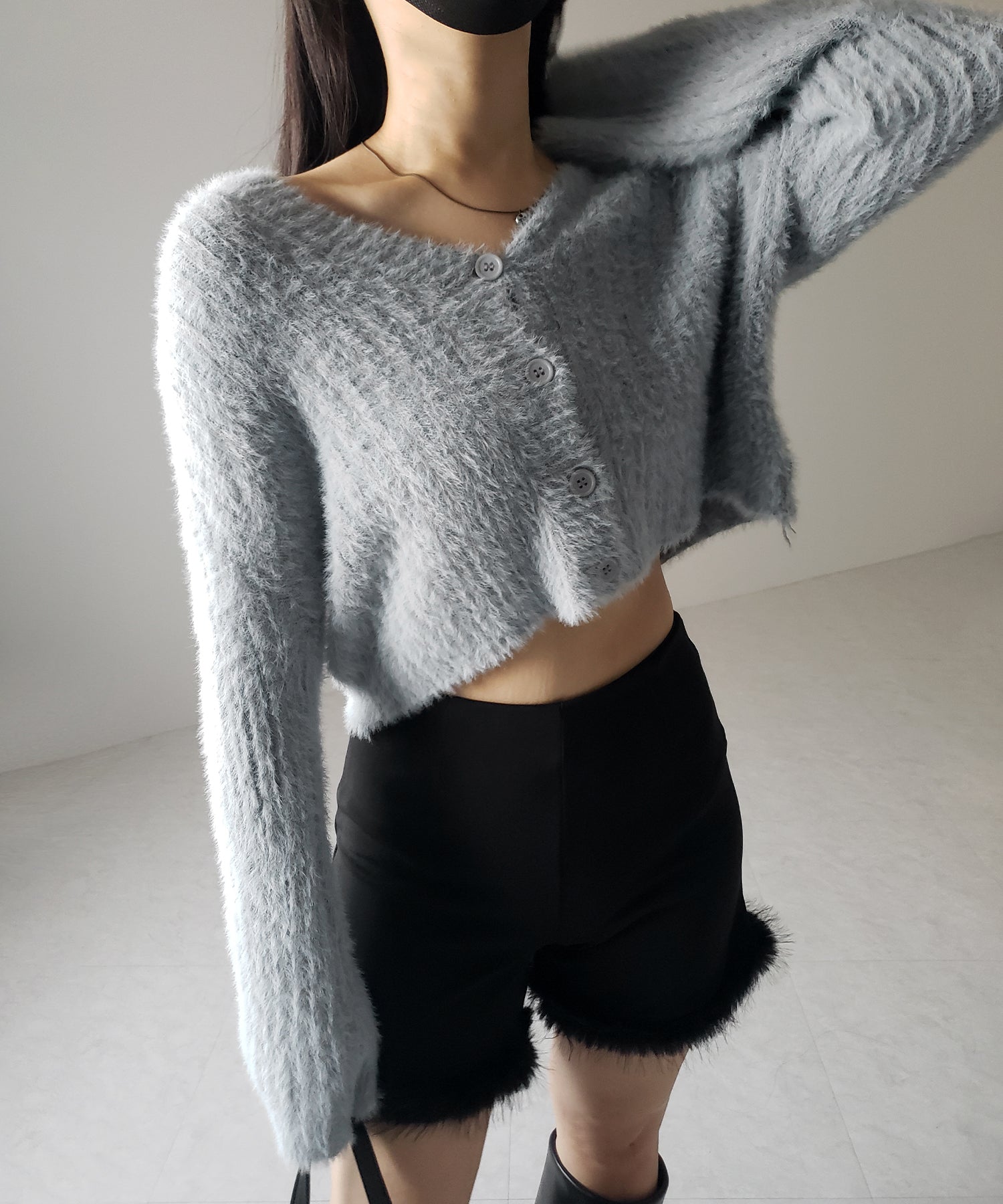 【 3color 】ショートシャギーリブニットカーディガン / short shaggy lib knit cardigan