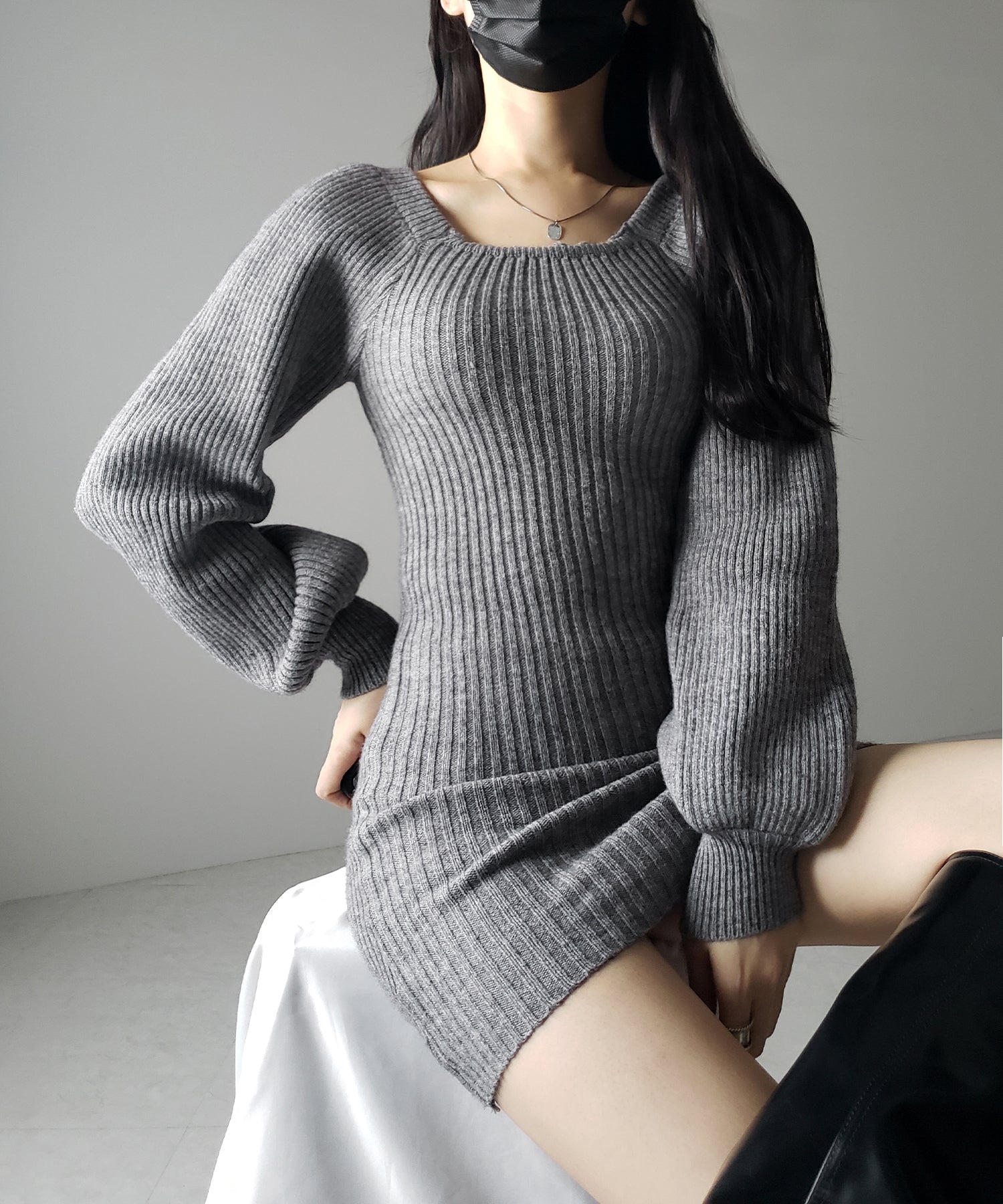 【 2color 】スクエアネックリブニットミニワンピース / square neck rib knit mini one piece
