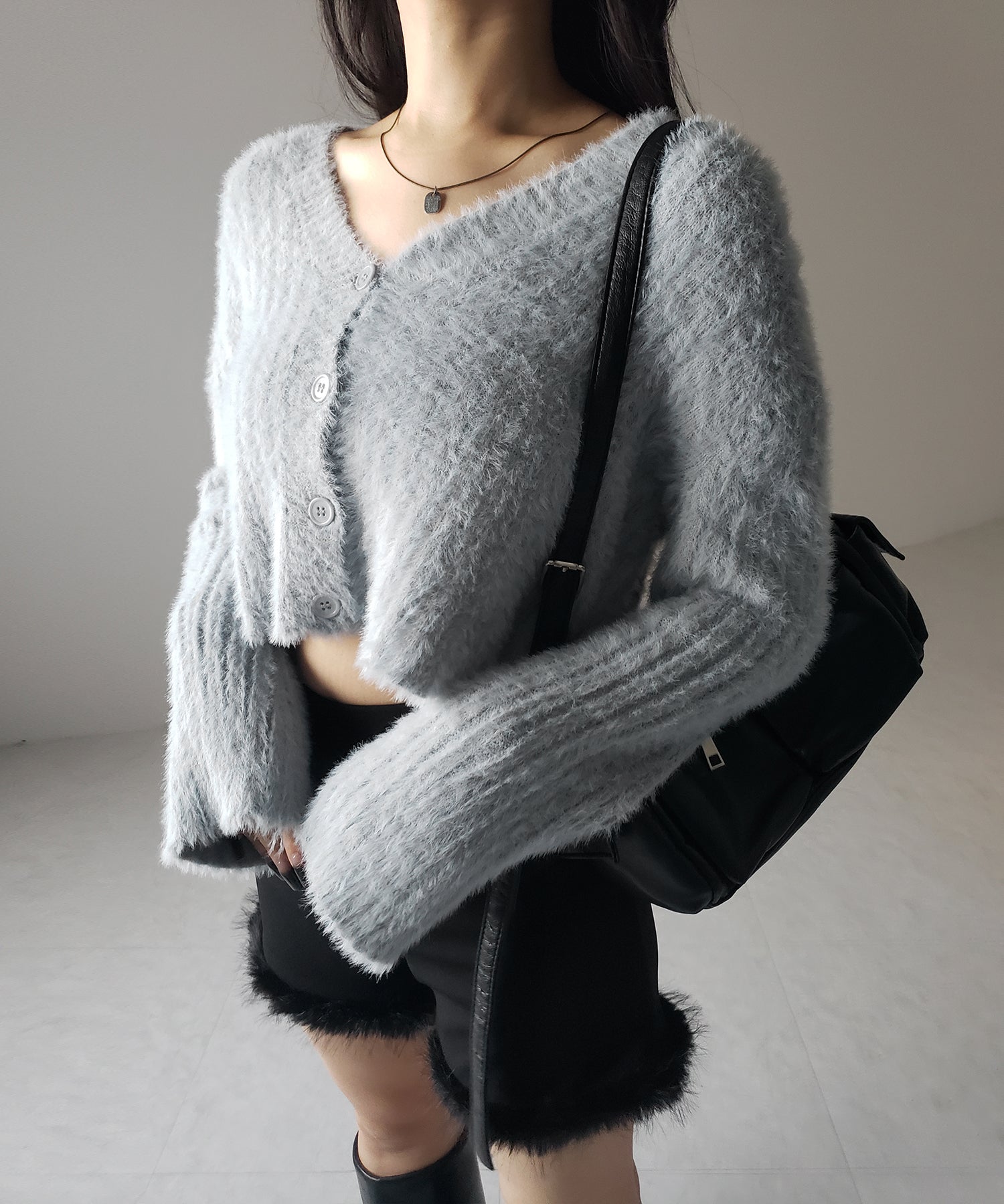【 3color 】ショートシャギーリブニットカーディガン / short shaggy lib knit cardigan