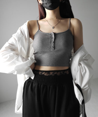 【 カップ付き 】フロントボタンヘンリーネックショートリブキャミソール / front button henry neck short rib camisole