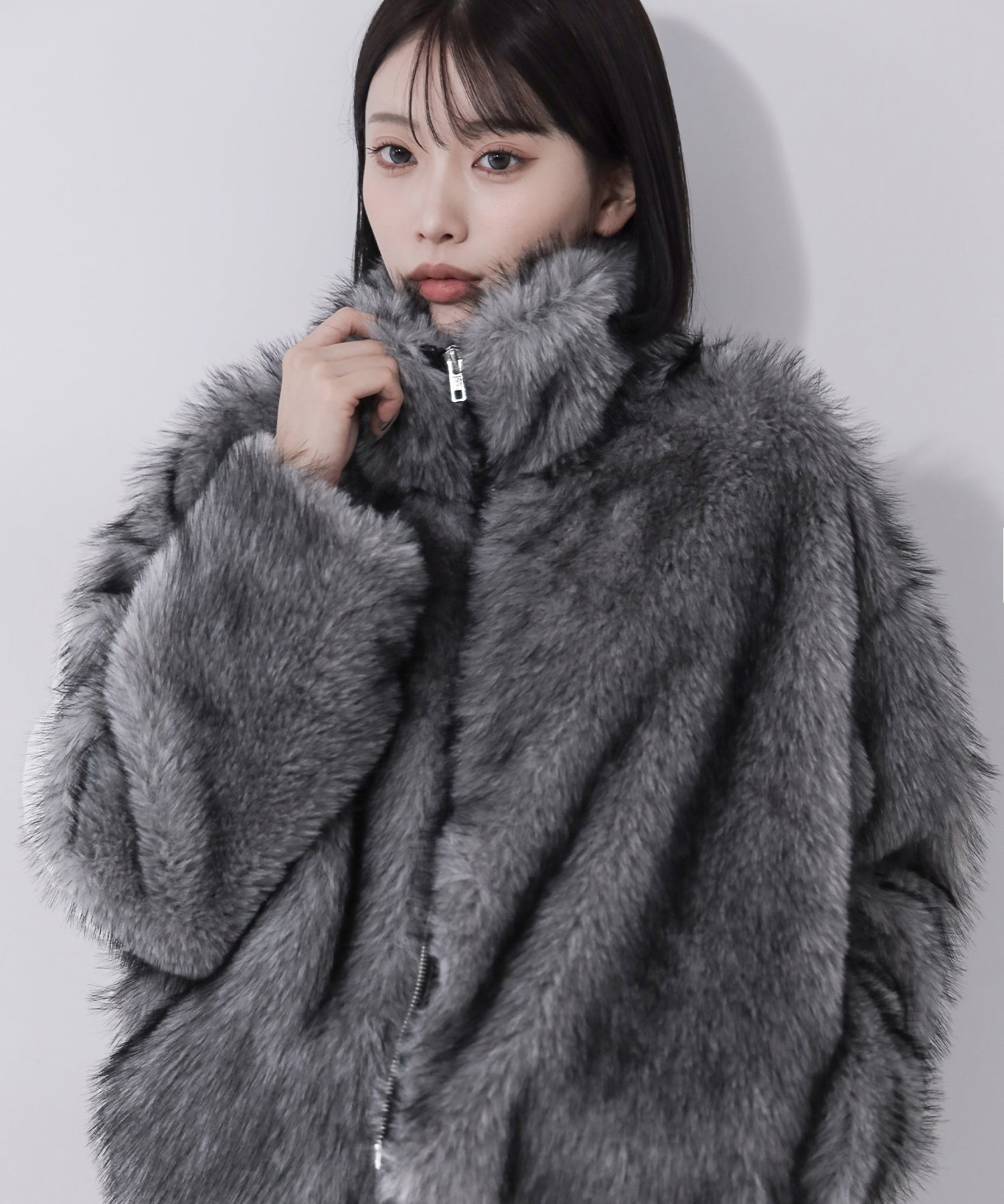 ダブルジップスタンドカラーミックスファージャケット / double zip stand collar mix fur jacket