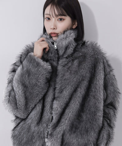 ダブルジップスタンドカラーミックスファージャケット / double zip stand collar mix fur jacket