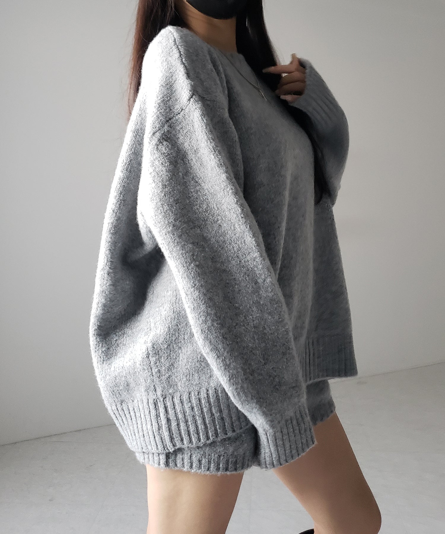 【 ニットセットアップ 】フラッフィーオーバーサイズニット + ニットショートパンツ SET / fluffy over size knit + knit short pants SET