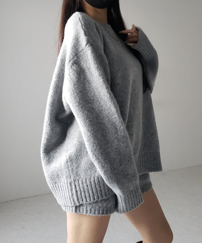 【 ニットセットアップ 】フラッフィーオーバーサイズニット + ニットショートパンツ SET / fluffy over size knit + knit short pants SET