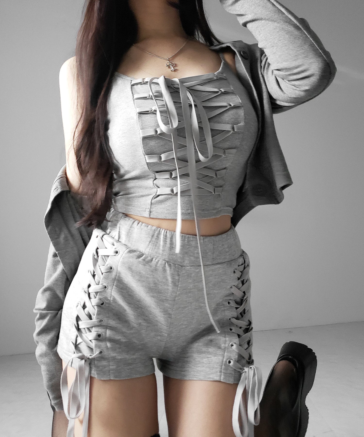 レースアップリボンショートパンツ / lace up ribbon short pants