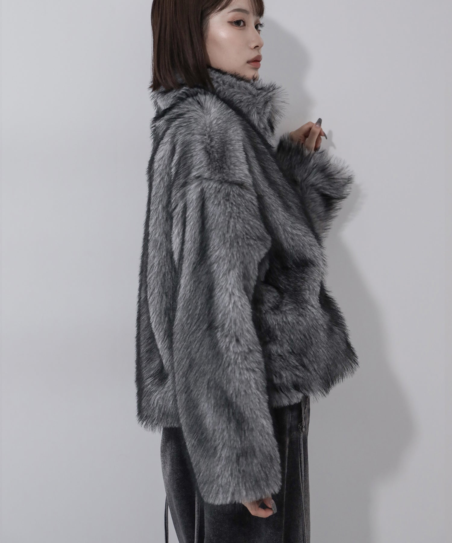 ダブルジップスタンドカラーミックスファージャケット / double zip stand collar mix fur jacket