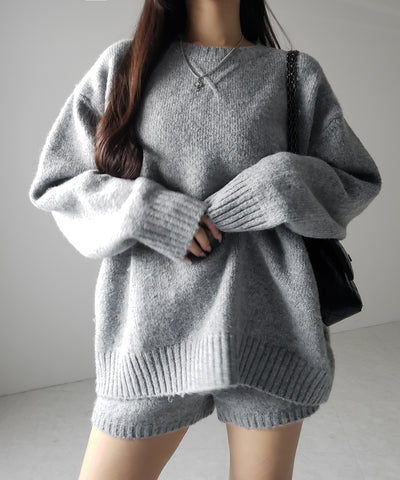 【 ニットセットアップ 】フラッフィーオーバーサイズニット + ニットショートパンツ SET / fluffy over size knit + knit short pants SET