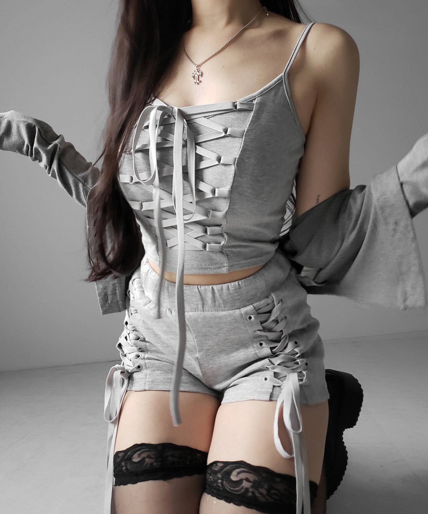 レースアップリボンショートパンツ / lace up ribbon short pants